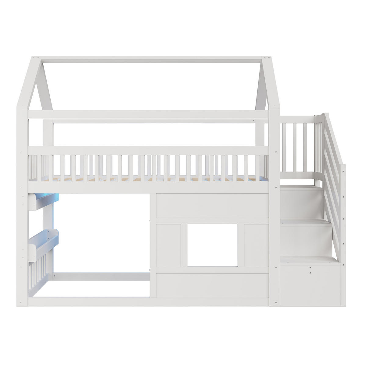 HOCHBETT 90/200 cm in Weiß mit Treppe, Ablage und LED aus Kiefernholz - Weiß, Holz/Holzwerkstoff (90/200cm) - CHICFURN
