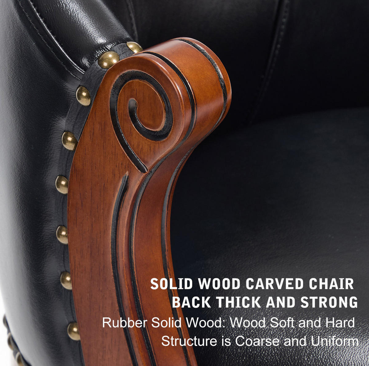 BARHOCKER drehbar Sitzhöhe ca. 75 cm Leder Holz Schwarz - Schwarz, Holz (54.8/96/54.8cm) - Meubliv