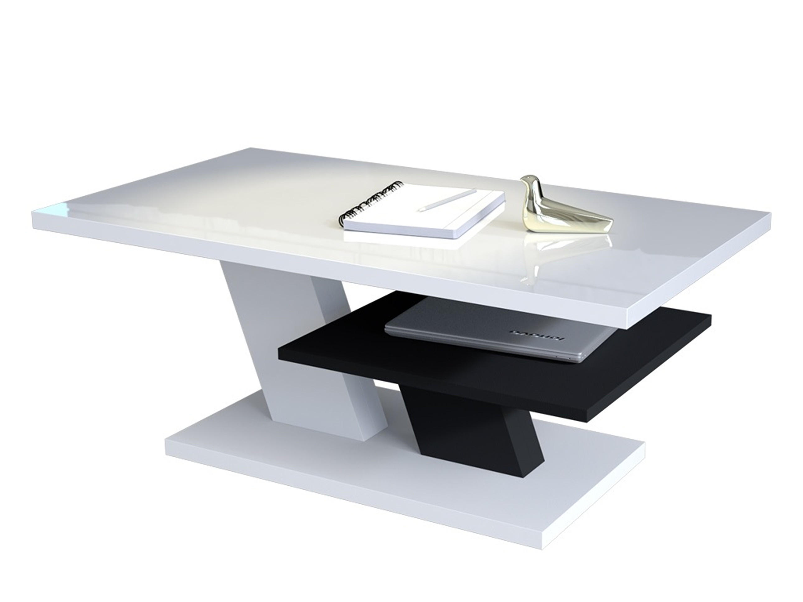 designimpex Couchtisch Weiß Hochglanz, Schwarz 110x45x60 cm