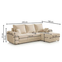 ECKSOFA Monti Beige Links - Beige/Silberfarben, Holz/Textil (188/290cm) - Graingold