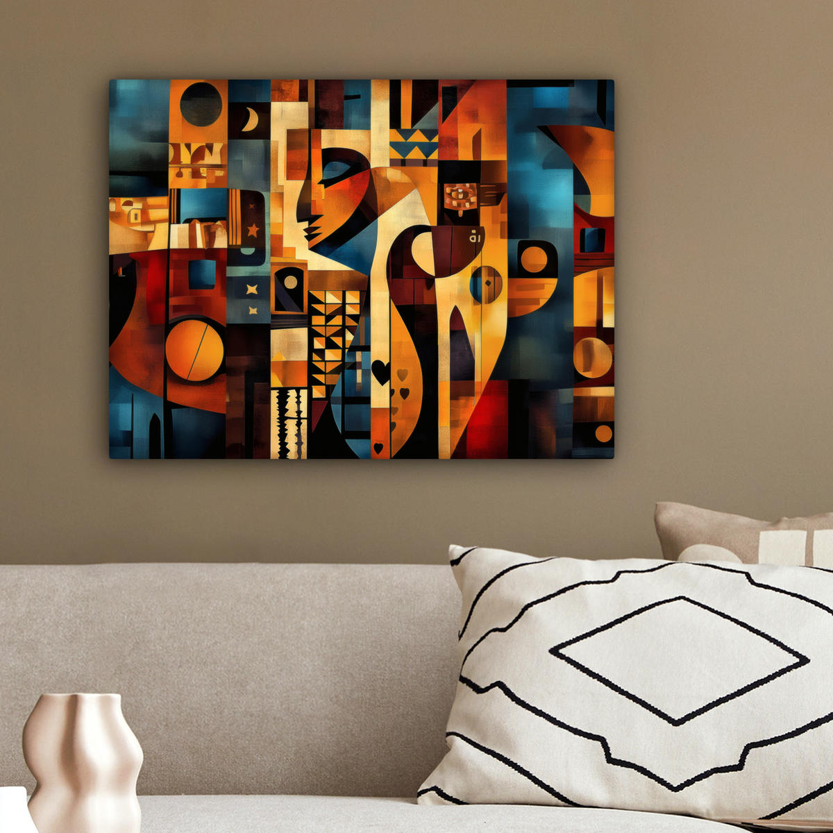 LEINWANDBILD Figuren - Abstrakt - Symbole 40x30 cm - Terracotta, Textil (40/30cm) - MuchoWow