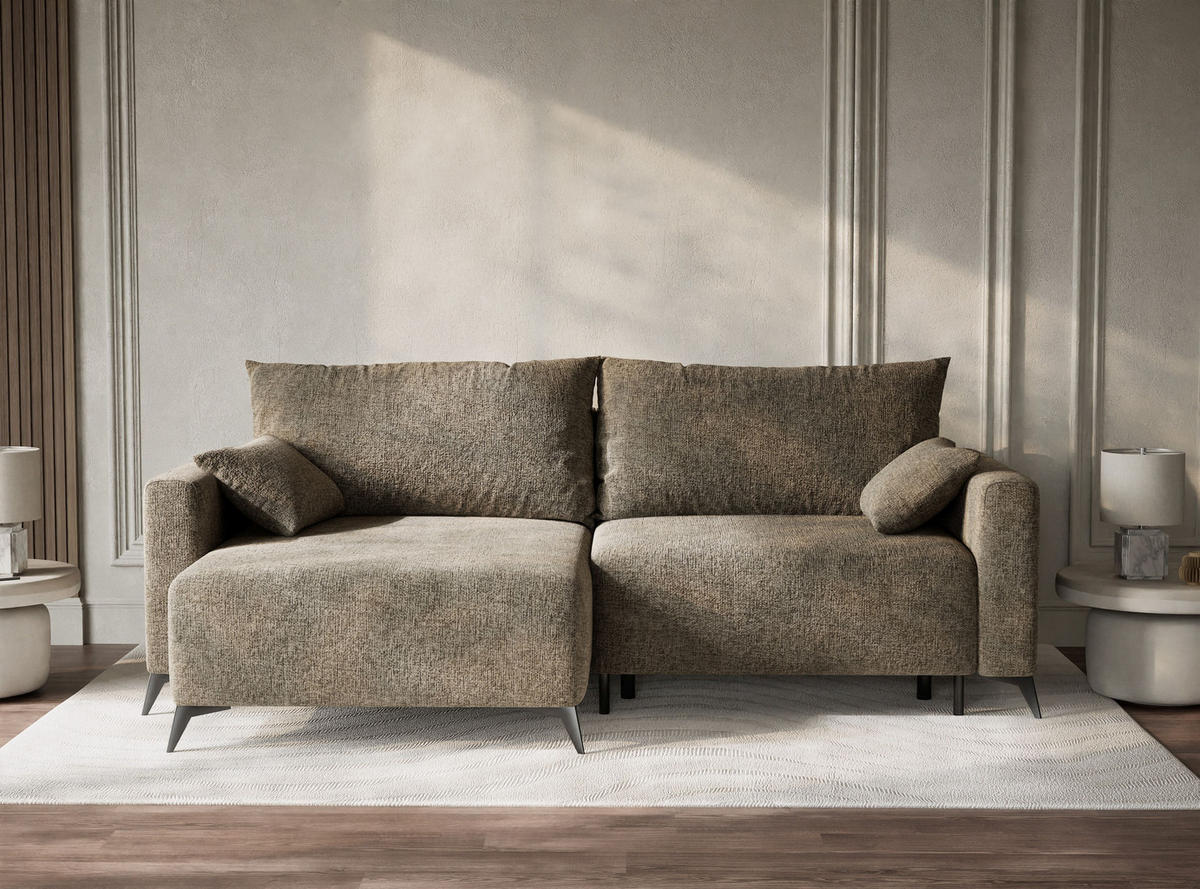 ECKSOFA MIT SCHLAFFUNKTION Leon Braun Chenille-Stoff - Schwarz/Braun, Holz/Holzwerkstoff (148/239cm) - Maison de Reve