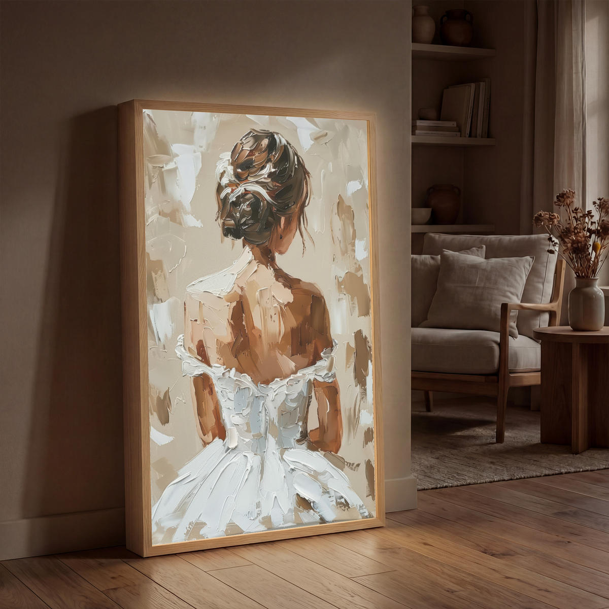 NÁSTĚNNÁ LAMPA S AKUMULÁTOREM Žena - malba - abstraktní - béžová - moderní 70x100 cm - světle hnědá, kompozitní dřevo (70/100/8cm) - OnlyWow