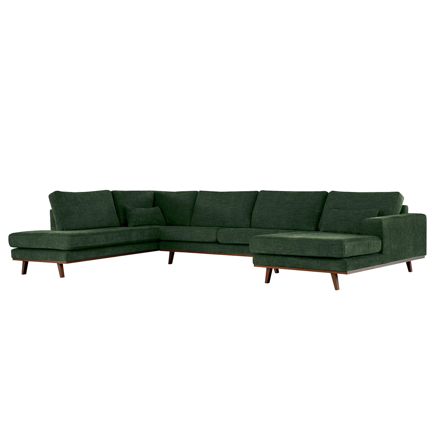 WOHNLANDSCHAFT mit Longchair - Dunkelgrün/Buchefarben, Textil (371/81/219cm) - home24