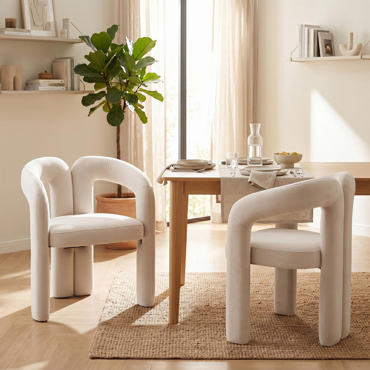 ESSZIMMERSTUHL 2er-Set Samt Sessel Modernes Design Holzbeine - Beige, Textil (64/71/50.5cm) - Urban Meuble