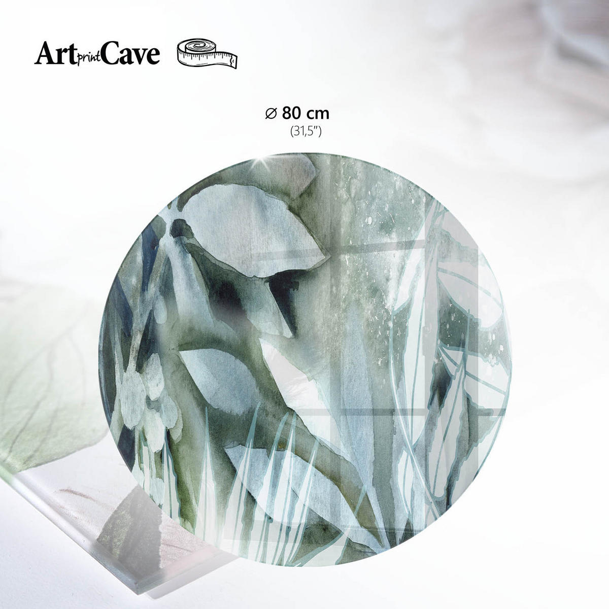 TISCHPLATTE fi80 cm – Grüne Blätter - Weiß, Glas (0.4/80/80cm) - Wallfluent