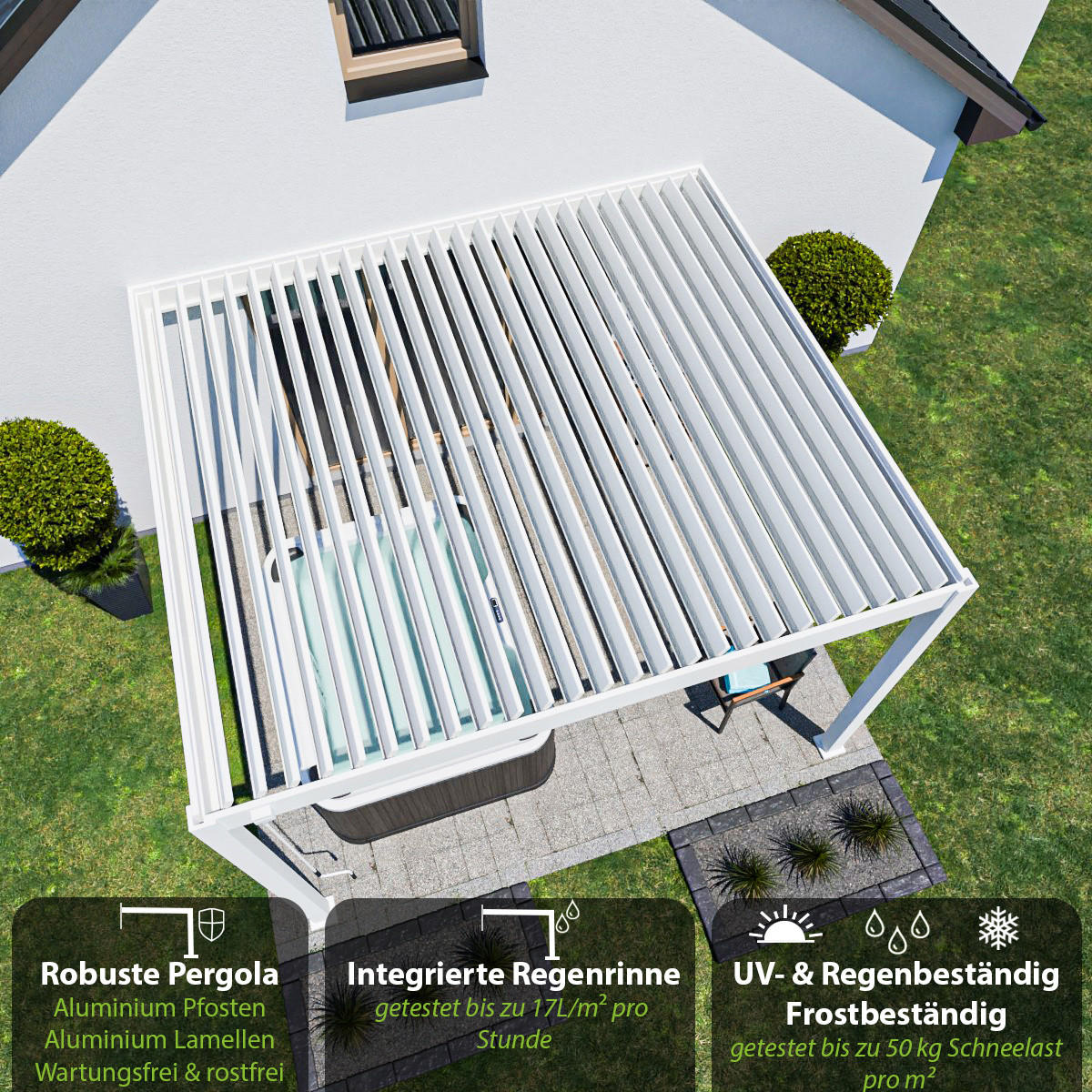 WANDPERGOLA Deluxe Wand Pavillon Terrassenüberdachung Aluminium 3,6 x 4 m weiß - Weiß, Metall (360/255/400cm) - WEIDE