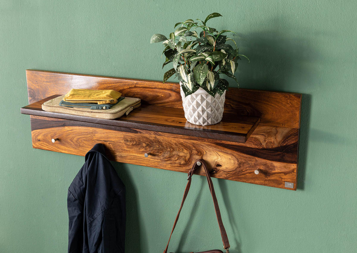 WANDGARDEROBE Sheesham 115x23x35 walnuss gewachst TORONTO #272 - Dunkelbraun, Holz (115/35/23cm) - Massivmoebel24
