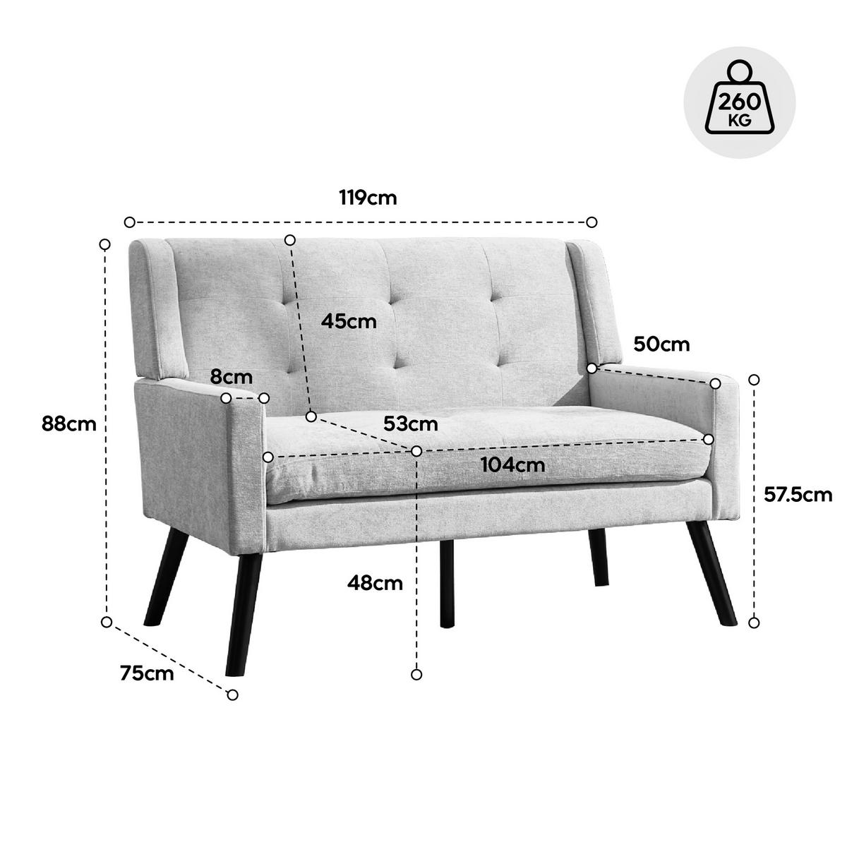 SITZBANK 2-Sitzer Suedevlies-Polster mit Knopfheftung, Massivholzbeinen 119/75/88 cm Dunkelbraun - Dunkelbraun, Textil (75/88/119cm) - Redom