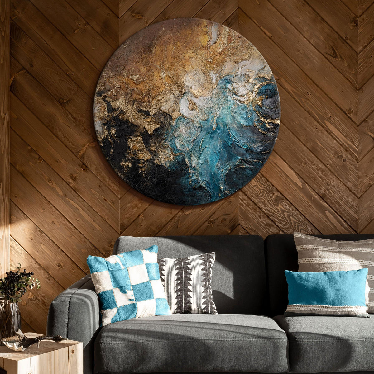 GEMÄLDE Fluss der Elemente auf Keilrahmen 70 cm - Multicolor, Holz (70/70cm) - YS-art gallery