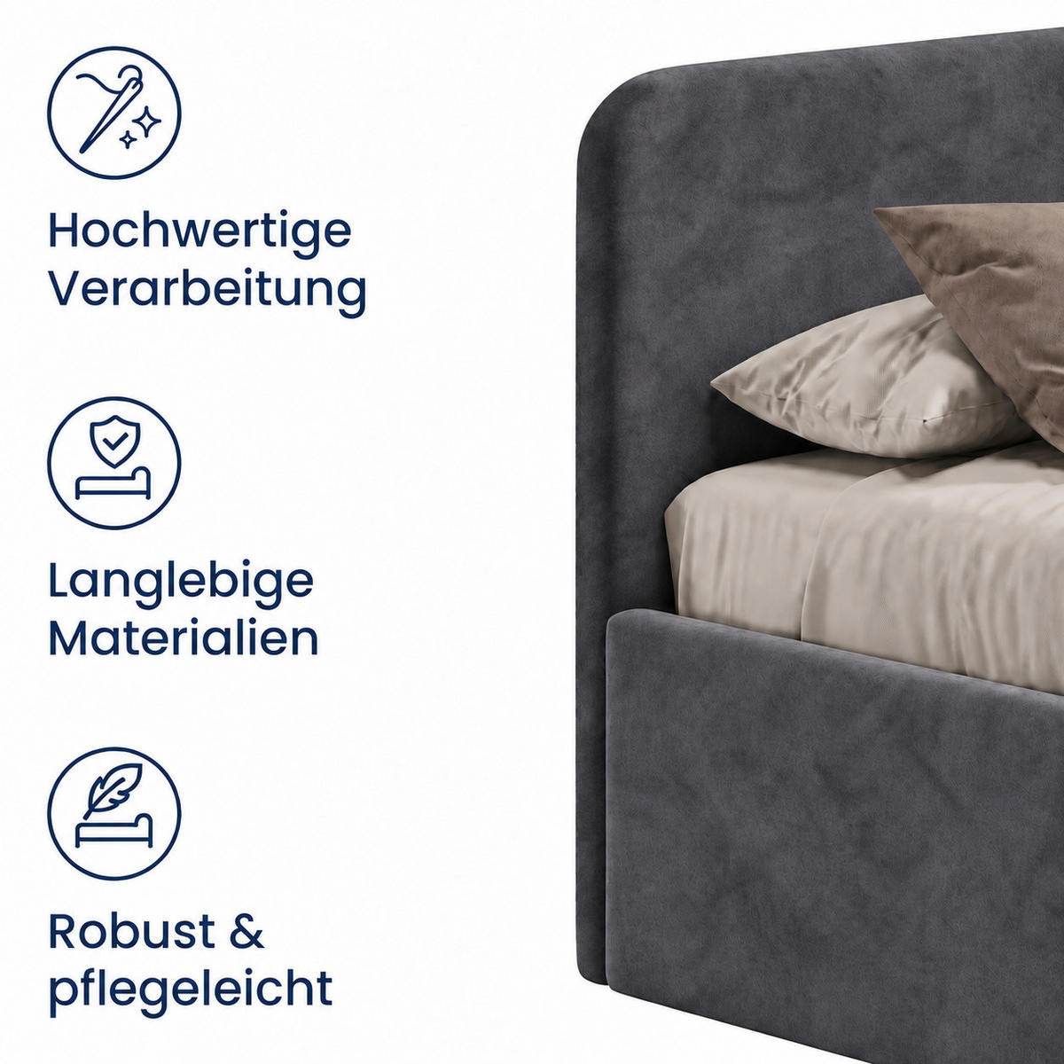 POLSTERBETT 200x200 cm Microvelours in Anthrazit - Anthrazit, Textil (200/200cm) - Home Collective