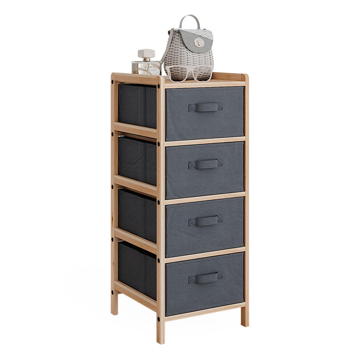 KOMMODE Bruno Grau 34.5 x 86 cm mit 4 Stoffschubladen - Naturfarben/Grau, Holzwerkstoff (34.5/86/36.5cm) - Vicco