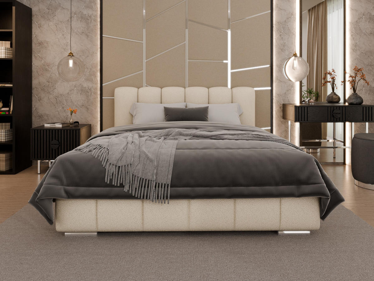 POLSTERBETT ZAIRA 160 x 200 cm mit Bettkasten und Lattenrost, 7-Zonen-Taschenfederkernmatratze CIRA (24 cm) – Beige - Beige, Holz (140/206cm) - Panda Möbel