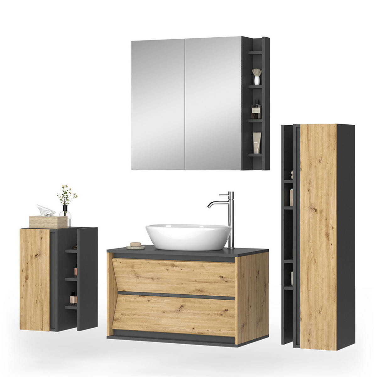 KOUPELNOVÝ NÁBYTEK Edelin Artisan - antracitová, kompozitní dřevo (80/50/45cm) - Vicco