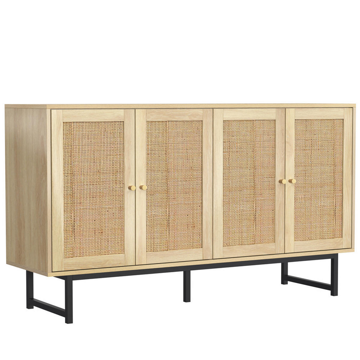 SIDEBOARD 140/80/39,5 cm mit 4 Türen Rattangeflecht - Naturfarben, Holz (140/80/39.5cm) - Kaket