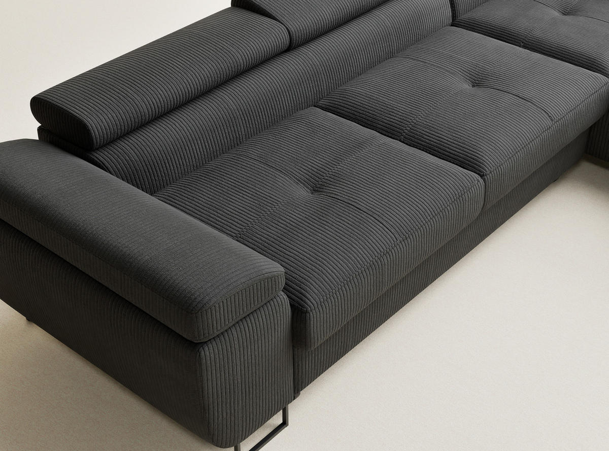 ECKSOFA MIT SCHLAFFUNKTION Concord Anthrazit Samtstoff - Anthrazit/Schwarz, Holz/Holzwerkstoff (277/203cm) - Maison de Reve