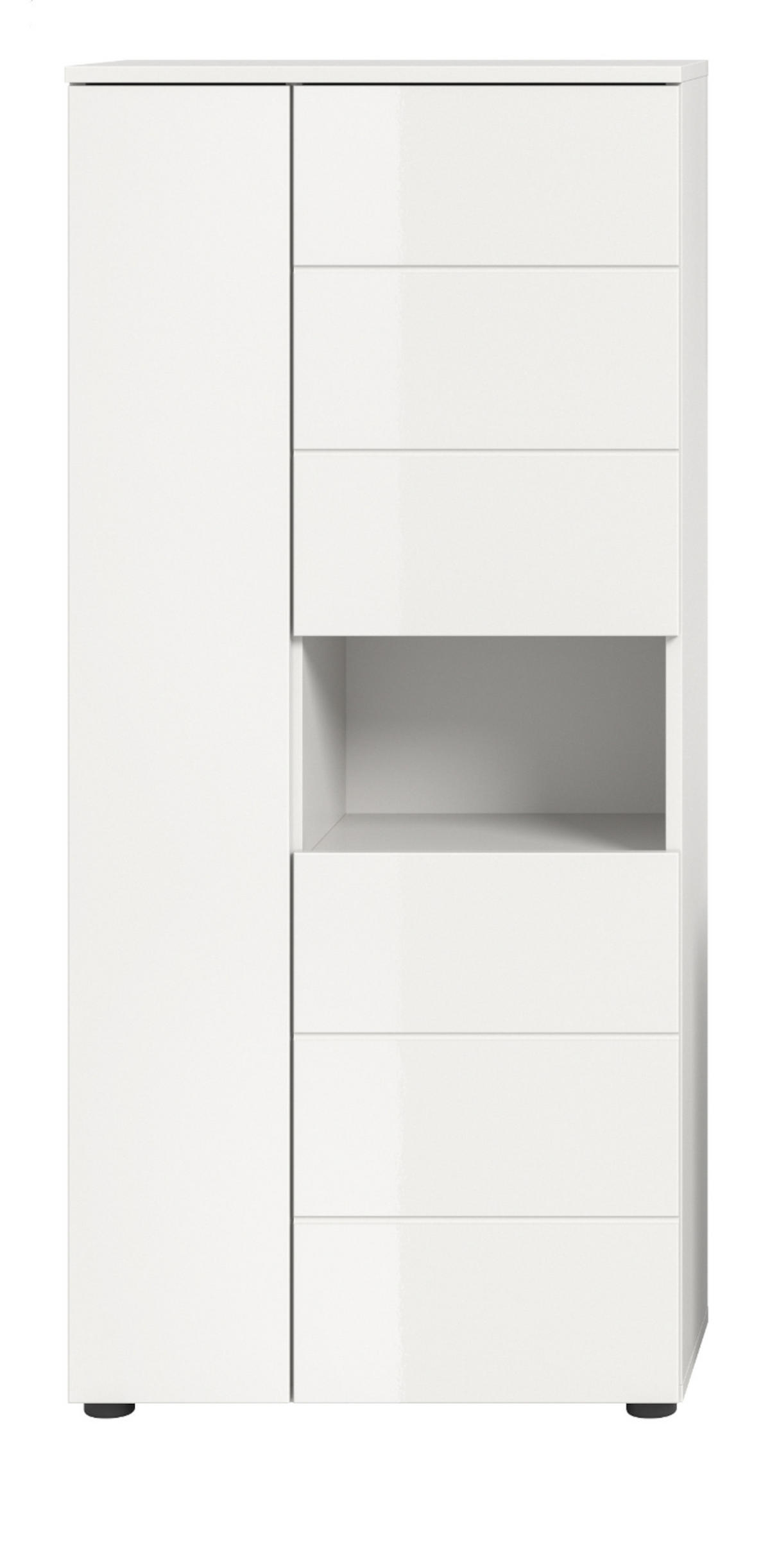 BADSCHRANK weiß Hochglanz 60 x 131 cm, Midischrank mit 9 Fächern - Weiß Hochglanz/Schwarz, Holzwerkstoff/Kunststoff (60/131/34cm) - Inn.Furn