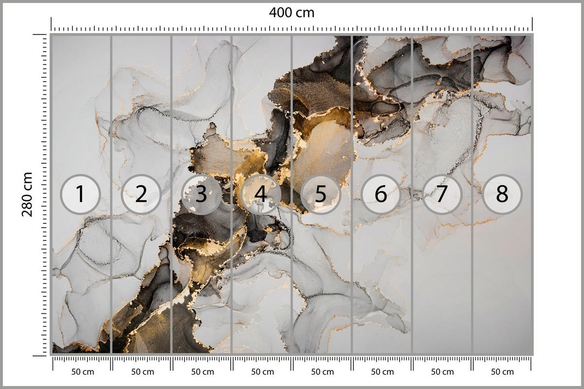 FOTOTAPETE für Badezimmer Moderner Grauer Marmor Gold Schwarz Imitation 400x280 - Beige/Grau, Papier (400/280cm) - Muralo