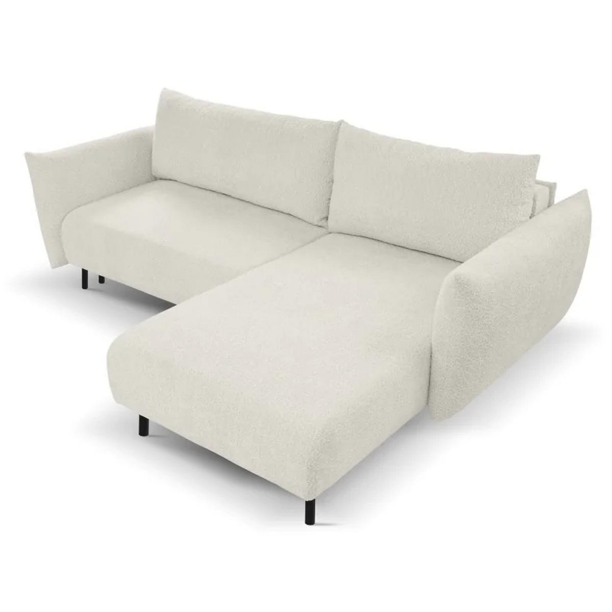 ECKSOFA DELI, Eckcouch in L-Form mit Schlaffunktion und Bettkasten, Farbe: Beige, Bouclé-Stoff, Ottomane Rechts - Beige, Textil (257/171cm) - Sepro Meble