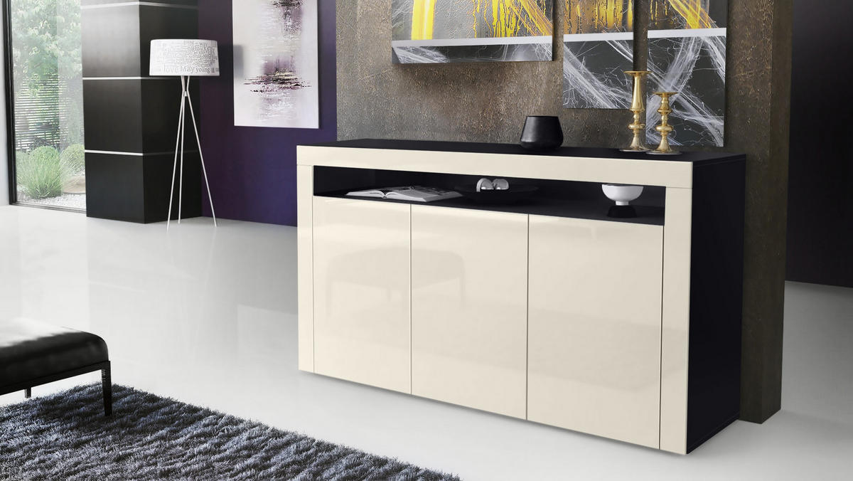 SIDEBOARD Valencia Creme Hochglanz / Creme Hochglanz - Creme, Holzwerkstoff (155/92/40cm) - Vladon