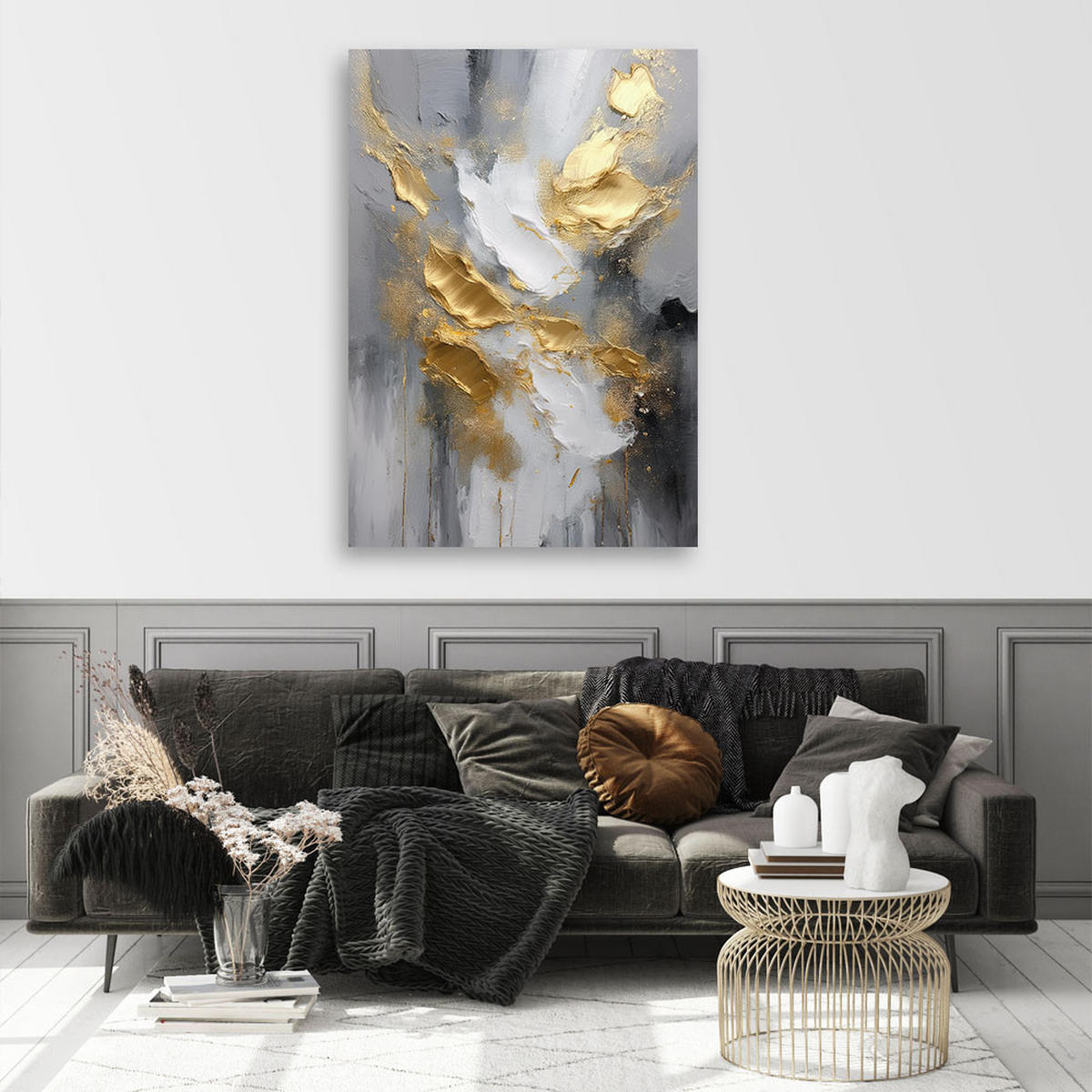 WANDBILD abstraktes goldgrau im glamour stil - Grau, Textil (40/60cm) - Feeby
