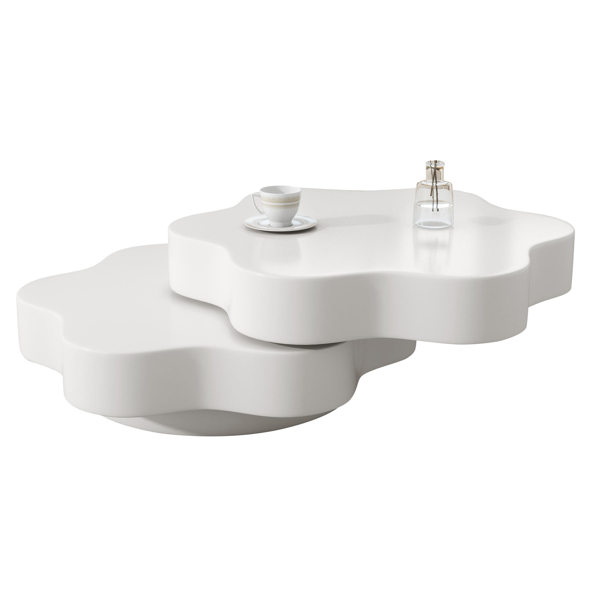 COUCHTISCH 74,8/67,5/31 cm mit 360° drehbarer Platte, Doppelkörper-Design und 2 Ablagen aus MDF, Cremeweiß - Weiß, Holzwerkstoff (74.8/67.5/31cm) - Redom