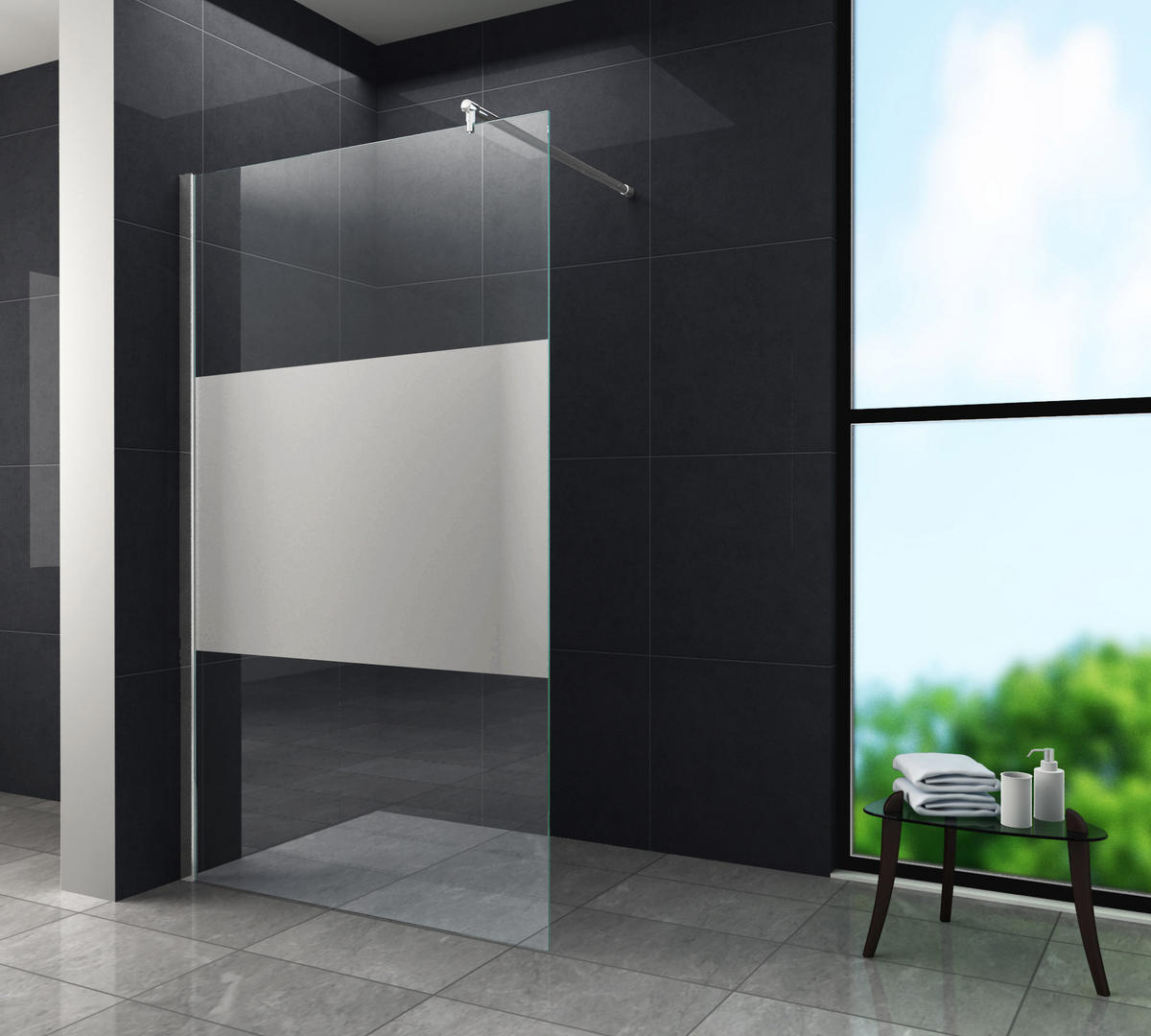 DUSCHWAND AQUOS-COVER Klar 140 x 200 cm teilsatiniert 10 mm ESG - Klar, Glas (140/200cm) - Glasdeals