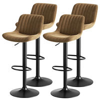 BARHOCKER 4er-Set Braun aus Samt drehbar & höhenverstellbar - Braun, Metall (47/86/46cm) - PANGIVO