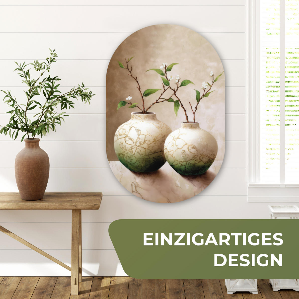 WANDBILD Blumen - Vase - Weiß - Botanisch - Beige 60x90 cm - Ecru, Kunststoff (60/90cm) - MuchoWow