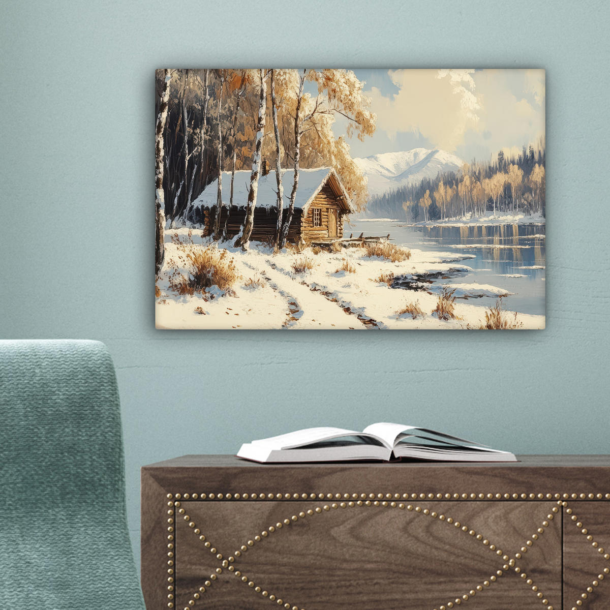 LEINWANDBILD Winter - Schnee - Zuhause - Natur 30x20 cm - Hellbraun, Textil (30/20cm) - MuchoWow