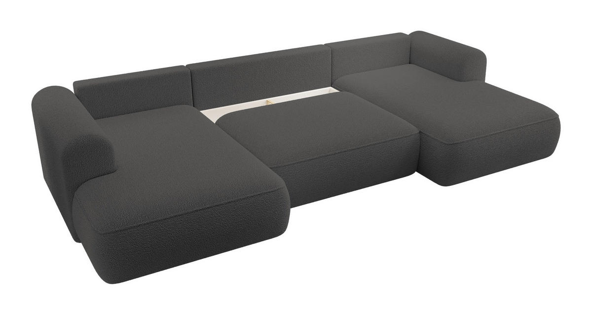 WOHNLANDSCHAFT Ovo Dunkelgrau Boucle - Dunkelgrau/Schwarz, Textil (375/95/185cm) - Selsey
