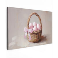 LEINWANDBILD Korb - Eier - Rosa Wohnzimmer Groß 120x80 cm - Beige, Textil (120/80cm) - MuchoWow