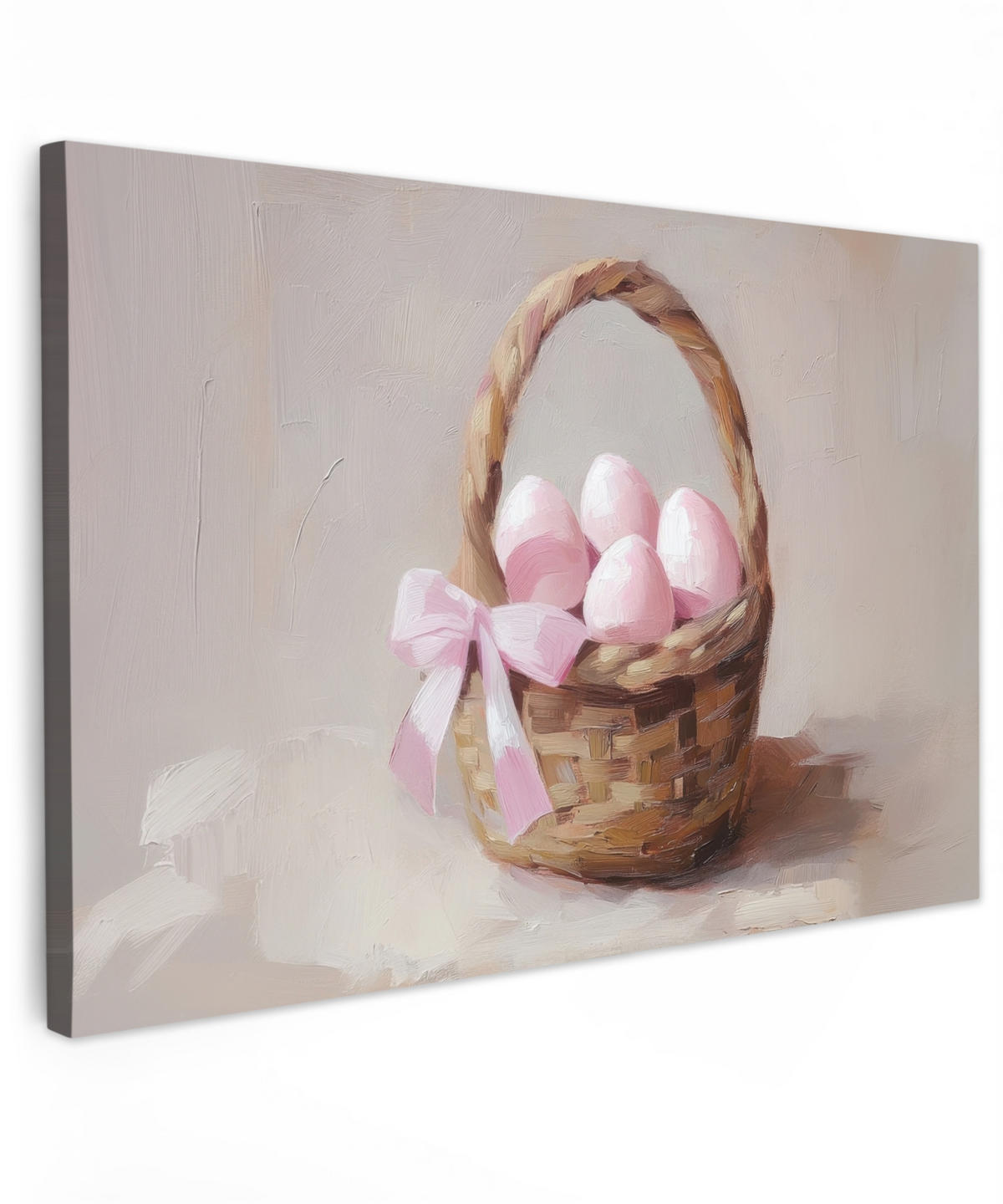 LEINWANDBILD Korb - Eier - Rosa Wohnzimmer Groß 120x80 cm - Beige, Textil (120/80cm) - MuchoWow
