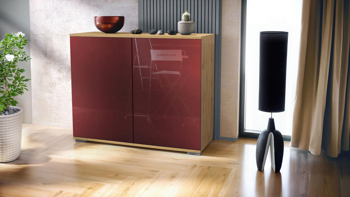 KOMMODE Skadu Bordeaux Hochglanz - Bordeaux, Holzwerkstoff (92.5/75.5/35cm) - Vladon