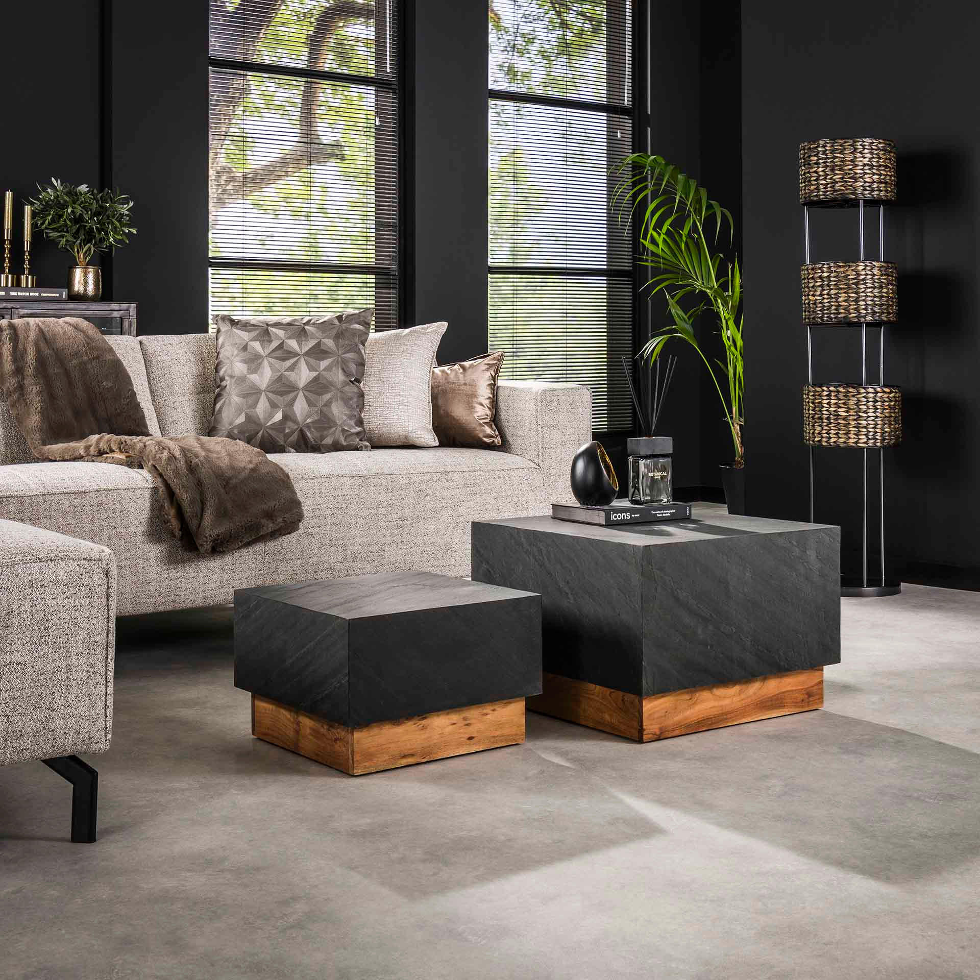 COUCHTISCH Schieferbraun 58/58/40 cm 2er-Set - Braun, Holz (58/58/40cm) - Hoyz Collection