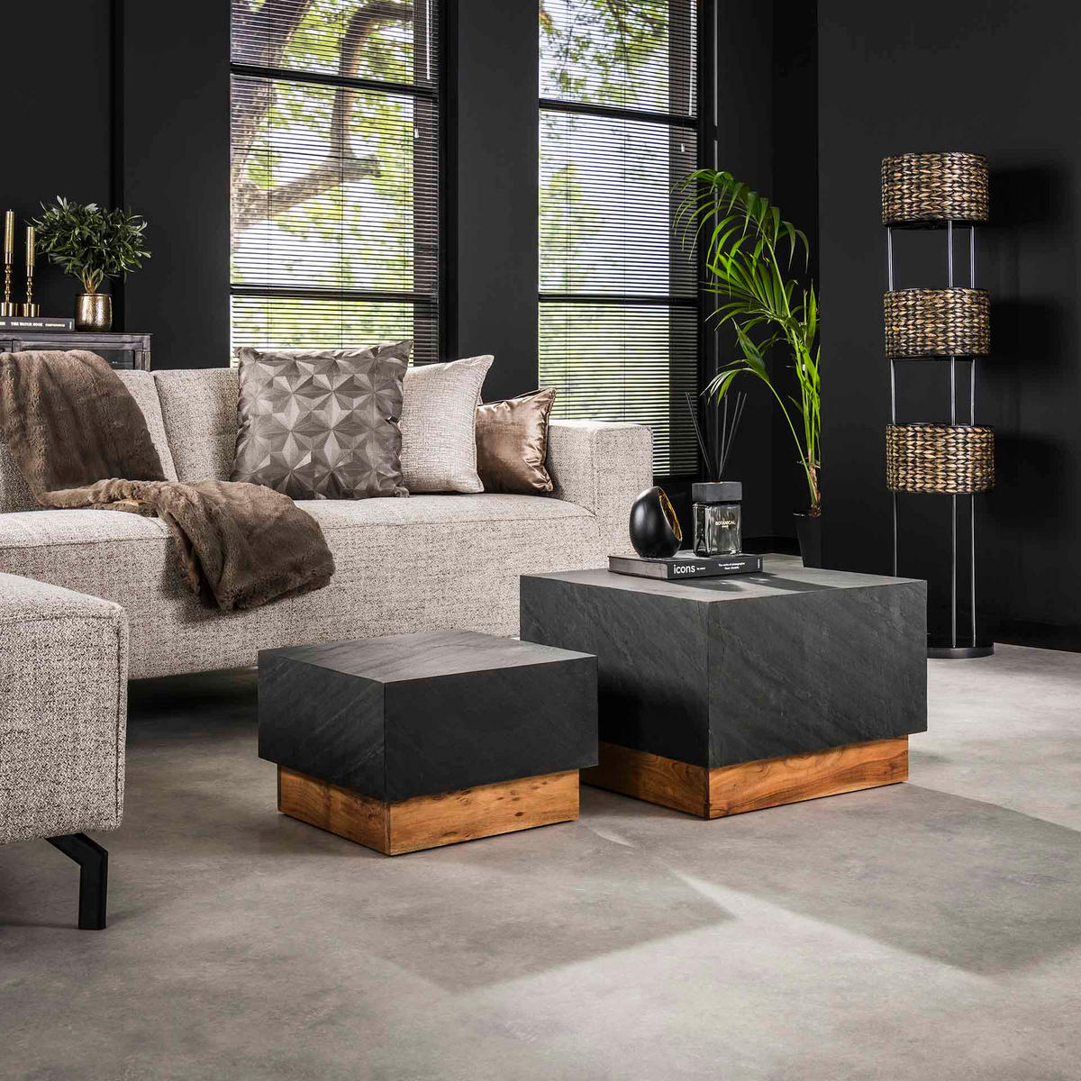COUCHTISCH Schieferbraun 58/58/40 cm 2er-Set - Braun, Holz (58/58/40cm) - Hoyz Collection