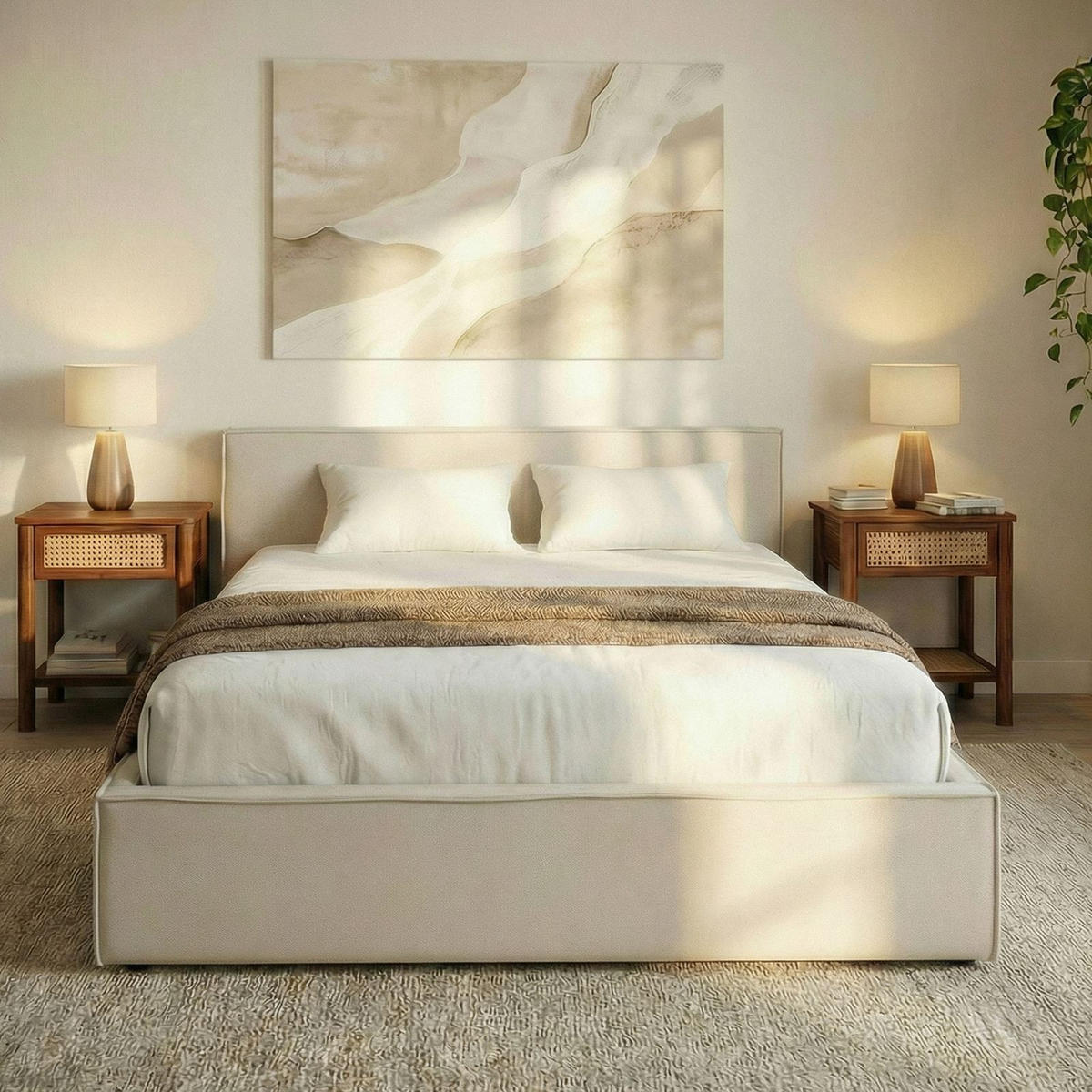 POLSTERBETT PESARO 160x200 cm cremeweiß - Creme, Textil (160/200cm) - IDIMEX