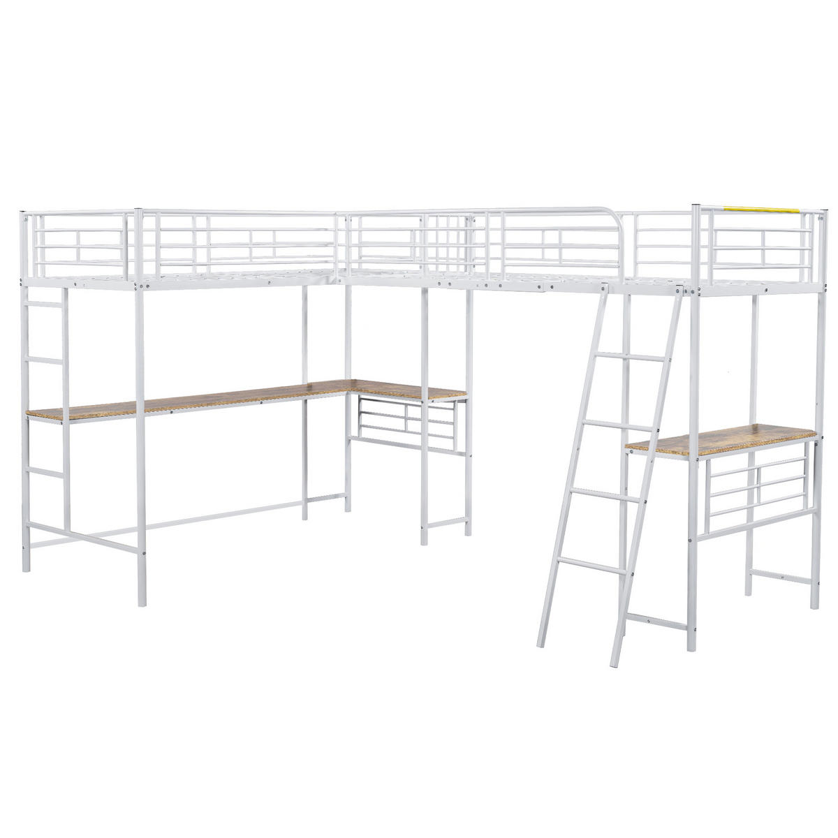 HOCHBETT aus Metall und MDF 90x200 cm in Weiß mit Schreibtisch und Treppe - Weiß, Metall (140/200cm) - Modfu