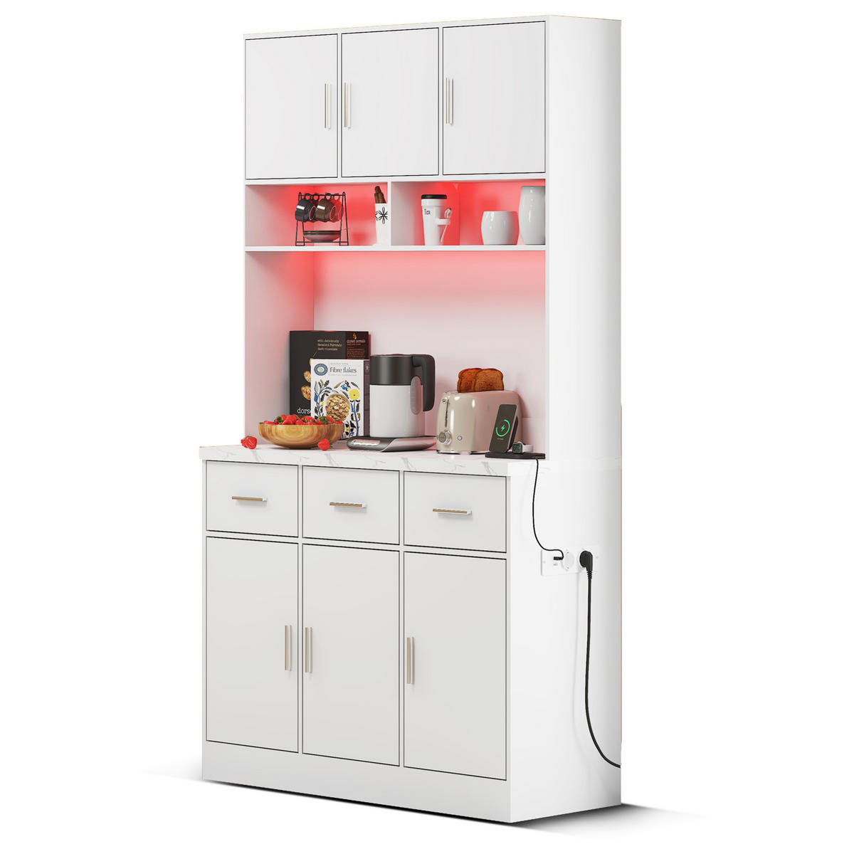 BUFFET 100/40/180 cm aus MDF mit LED-Beleuchtung und Steckdosenleiste Weiß - Weiß, Holzwerkstoff (100/180/40cm) - Modenvie