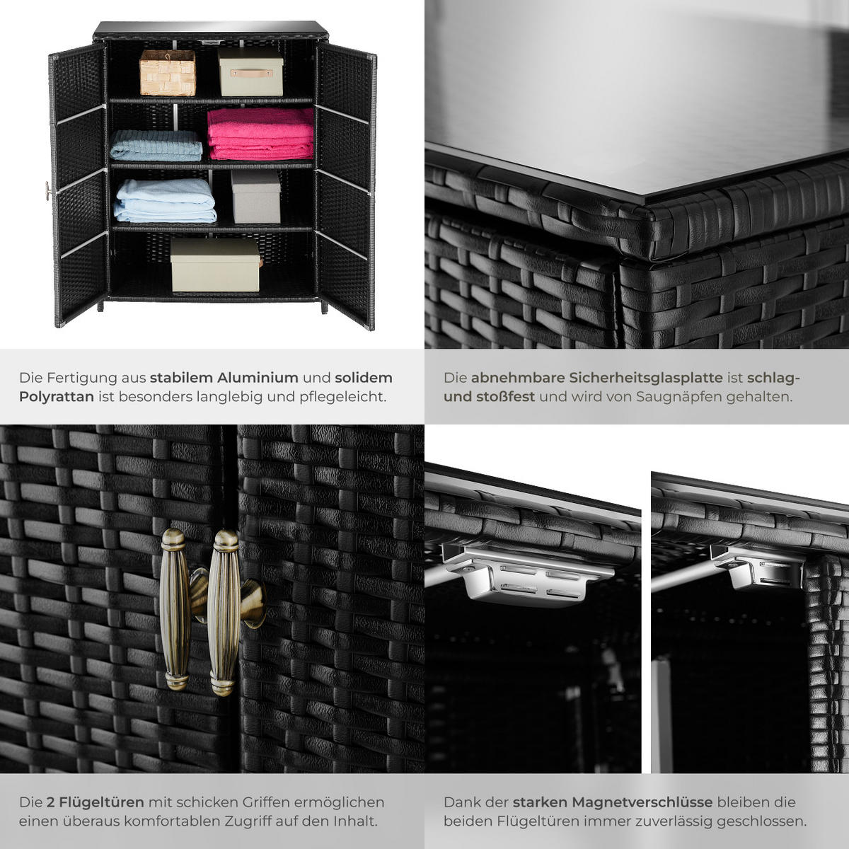 GARTENSCHRANK Monza,84,5 x 40,5 x 103,5 cm,schwarz - Schwarz, Kunststoff (84.5/103.5/40.5cm) - tectake