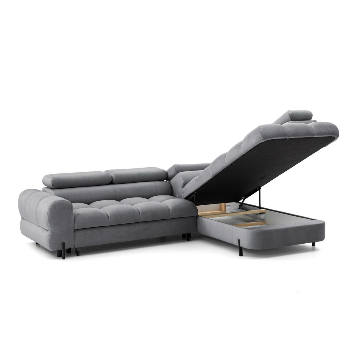 ECKSOFA BOWL L Rechts mit Schlaffunktion 125x195 Velours Dunkelgrau - Dunkelgrau/Schwarz, Holz/Textil (195/260cm) - Muffo