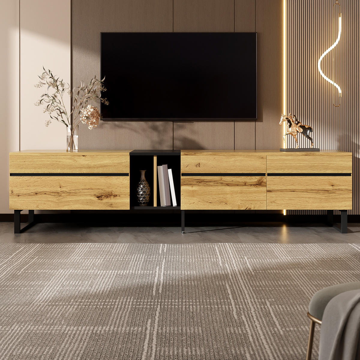 TV-SCHRANK 180cm Klappfach Doppeltüren Stauraum modern - Naturfarben, Holzwerkstoff (38/45/180cm) - FLIEKS
