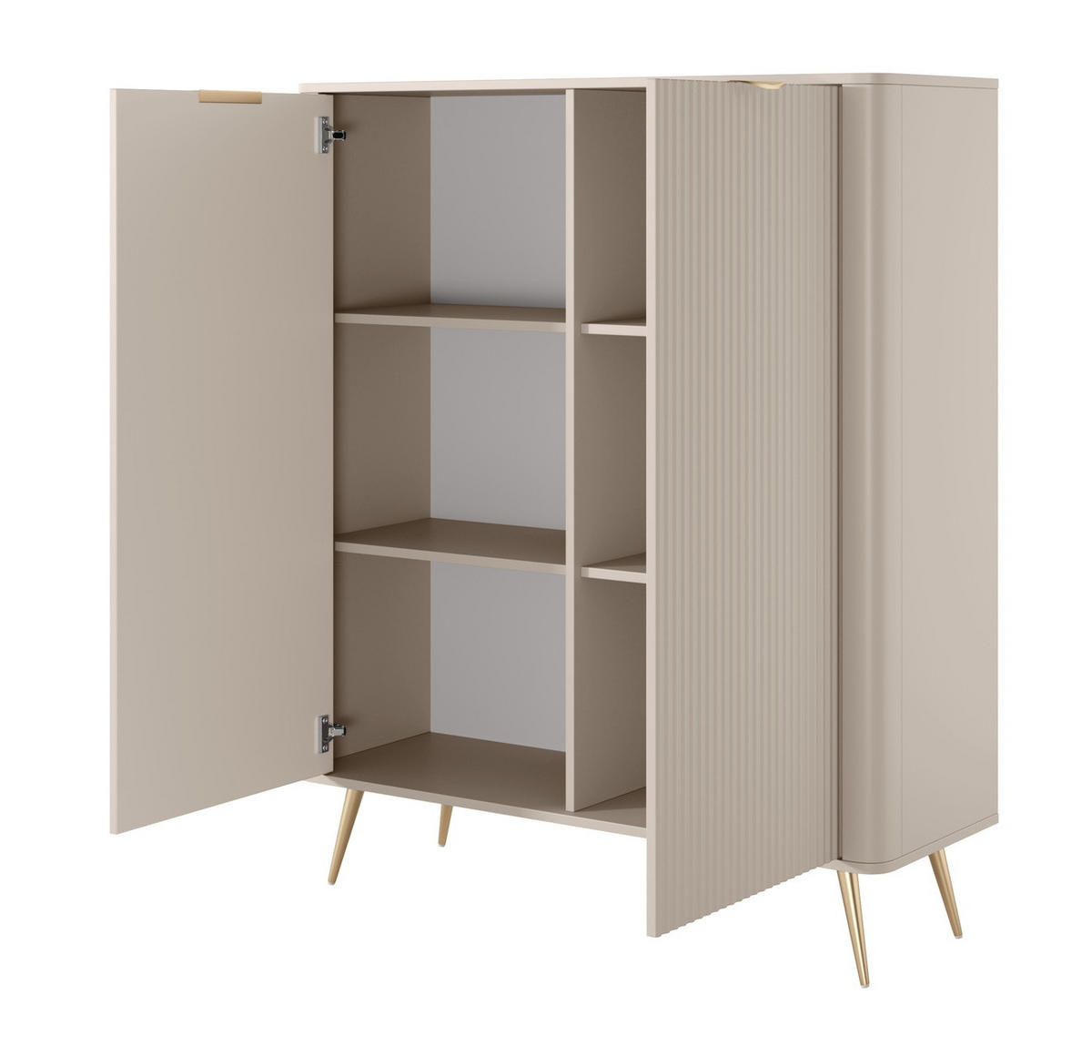 HIGHBOARD 113 Brando, 2 Türen, Beige - Beige/Goldfarben, Holz/Metall (113/134/38cm) - Emporius