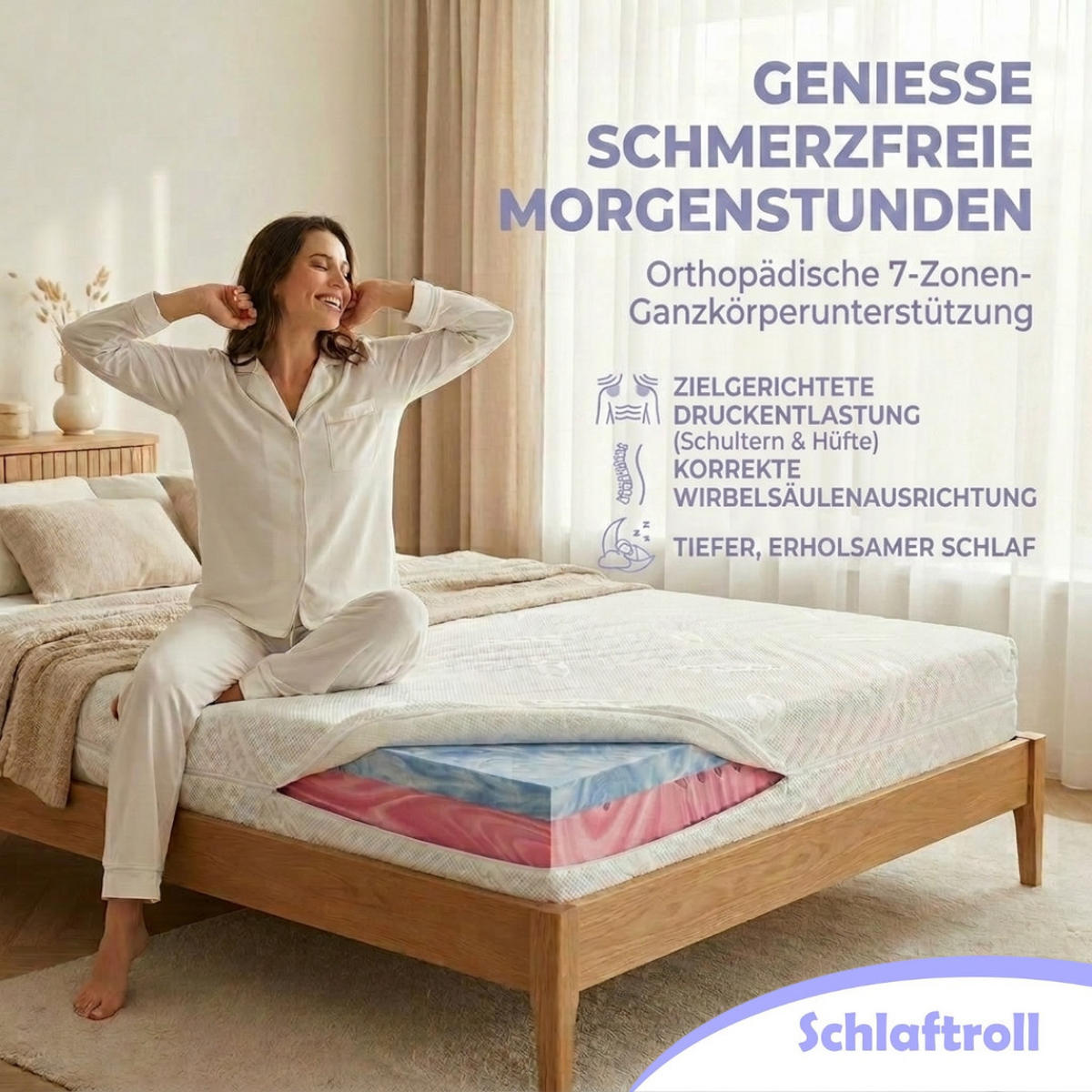 GEL KALTSCHAUM MATRATZE 90x200 cm 22 cm hoch 7 Zonen Wendematratze H2 H3 Lyocell Bezug ergonomisch druckentlastend atmungsaktiv - Weiß, Textil (90/200cm) - Schlaftroll