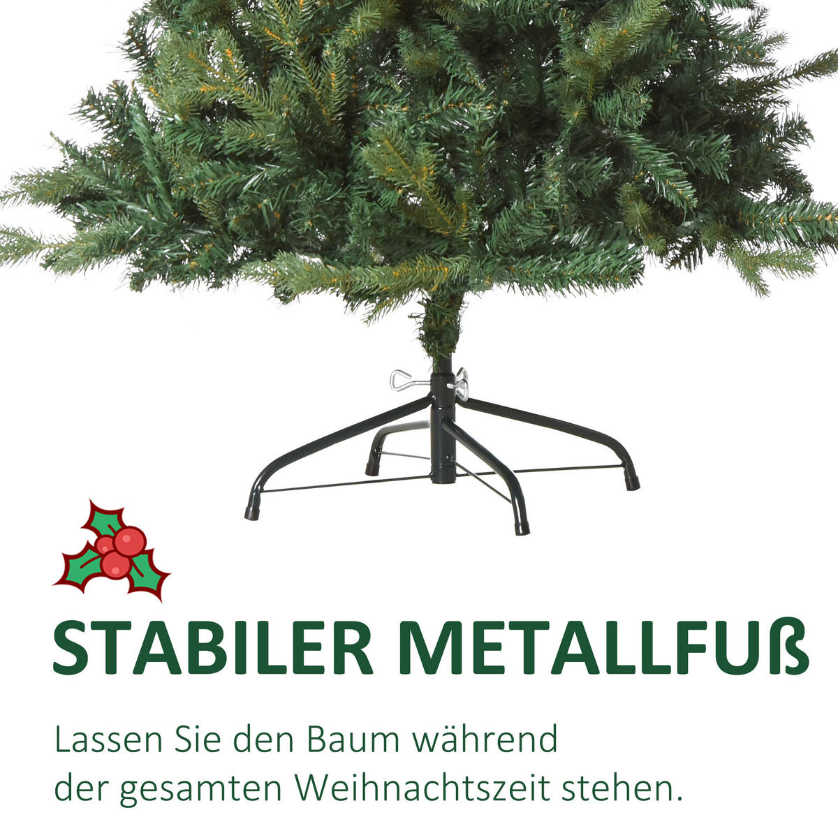 WEIHNACHTSBAUM 1,5 m Christbaum Kunsttanne 946 Zweige Metallfuß PVC Weiß - Grün, Kunststoff (150cm) - HOMCOM
