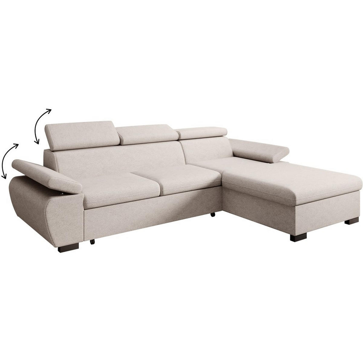 ECKSCHLAFSOFA Coco mit verstellbare Kopfstützen, beige, rechts - Beige, Textil (273/191cm) - Beautysofa