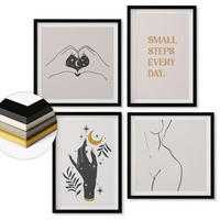 WANDBILDER 4er-Set - 50x50 cm & 40x60 cm Schwarzer Rahmen - Minimalistische Boho-Illustrationen - Schwarz, Kunststoff (50/50cm) - ArtPrintCave