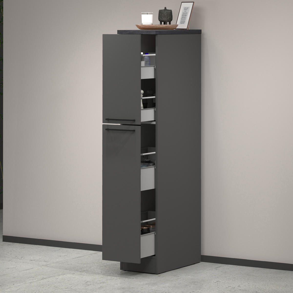 KÜCHENSCHRANK Anthrazit, Schiefer 60/30/165 cm - Schwarz, Holzwerkstoff (30/165/60cm) - DMORA