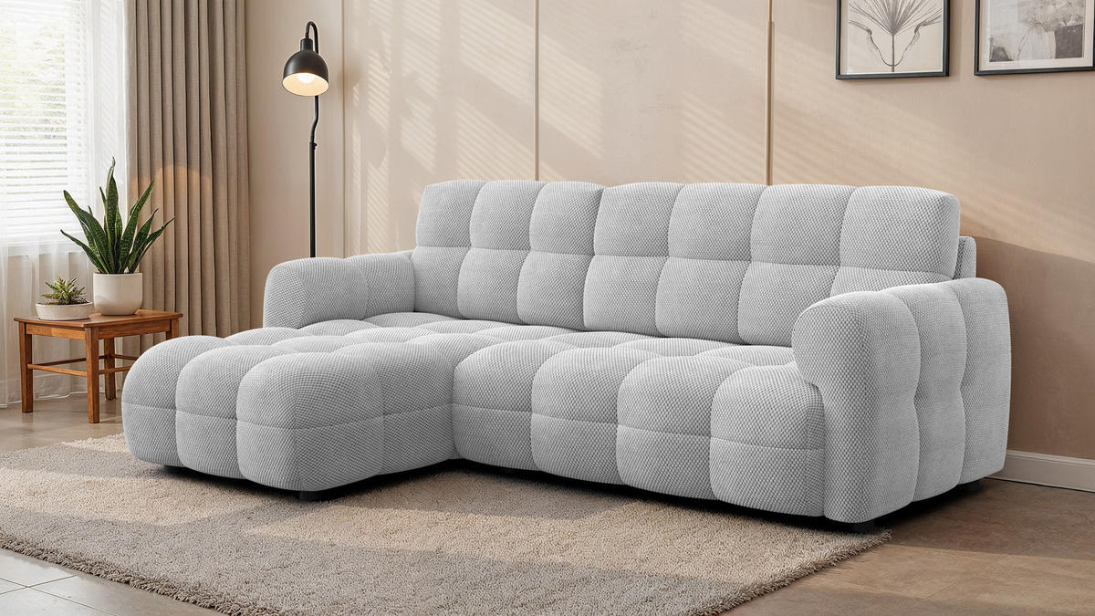 ECKSOFA MELLOW 3-Sitzer, hellgrau - Hellgrau/Schwarz, Holz/Textil (232/156cm) - Courtois Laville