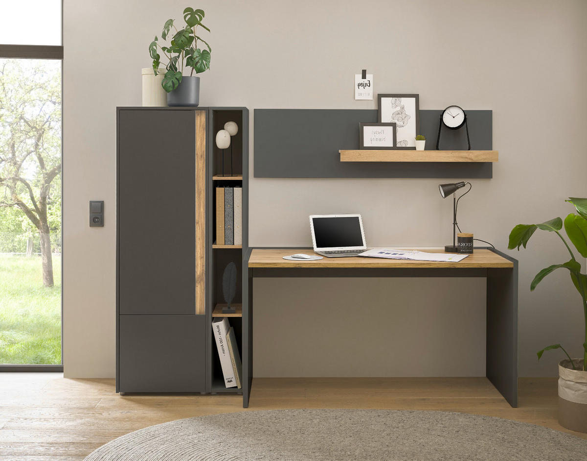 AKTENSCHRANK Grau matt, Eiche Wotan 50 x 158 cm, Stauraumschrank mit 4 Ordnerhöhen - Eichefarben/Schwarz, Holzwerkstoff/Kunststoff (50/158/40cm) - Furn.Design